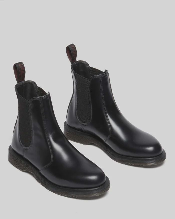 DR MARTENS FLORA CHELSEA BOOT- BLACK POLISHED SMOOTH