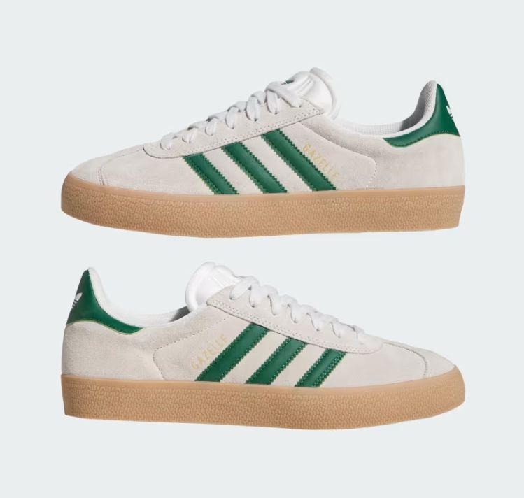 ADIDAS UNISEX GAZELLE ADV SHOE - CRYSTALWHITE/GREEN/GUM4