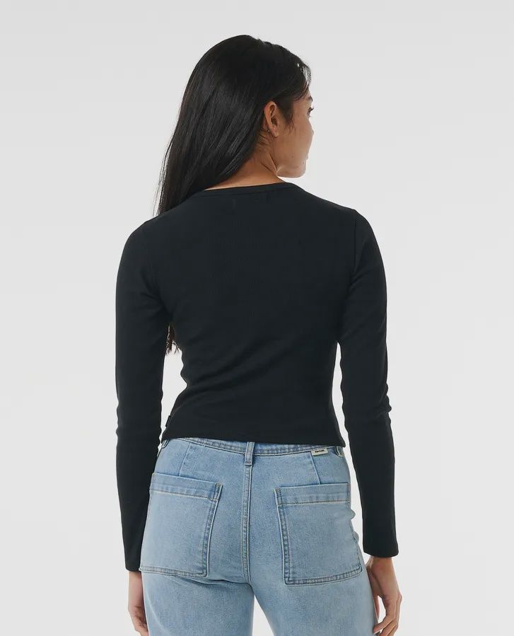 RIP CURL LADIES CLASSIC RIBBED LS TEE - BLACK