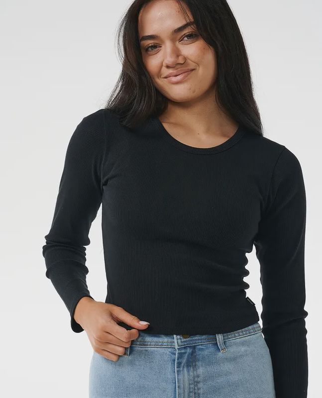 RIP CURL LADIES CLASSIC RIBBED LS TEE - BLACK