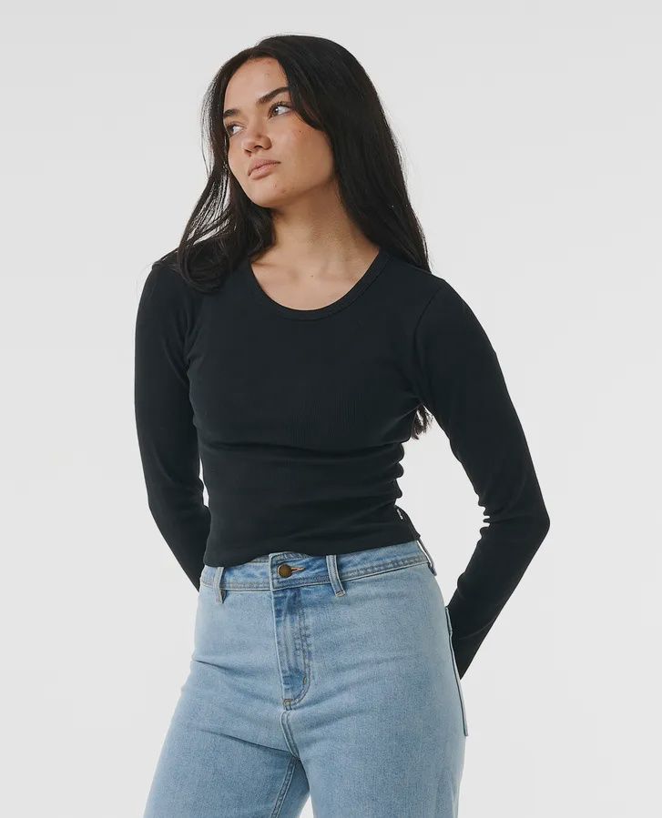 RIP CURL LADIES CLASSIC RIBBED LS TEE - BLACK