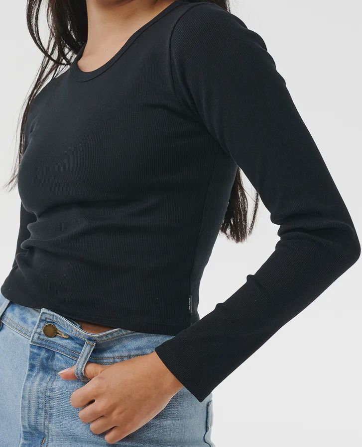 RIP CURL LADIES CLASSIC RIBBED LS TEE - BLACK