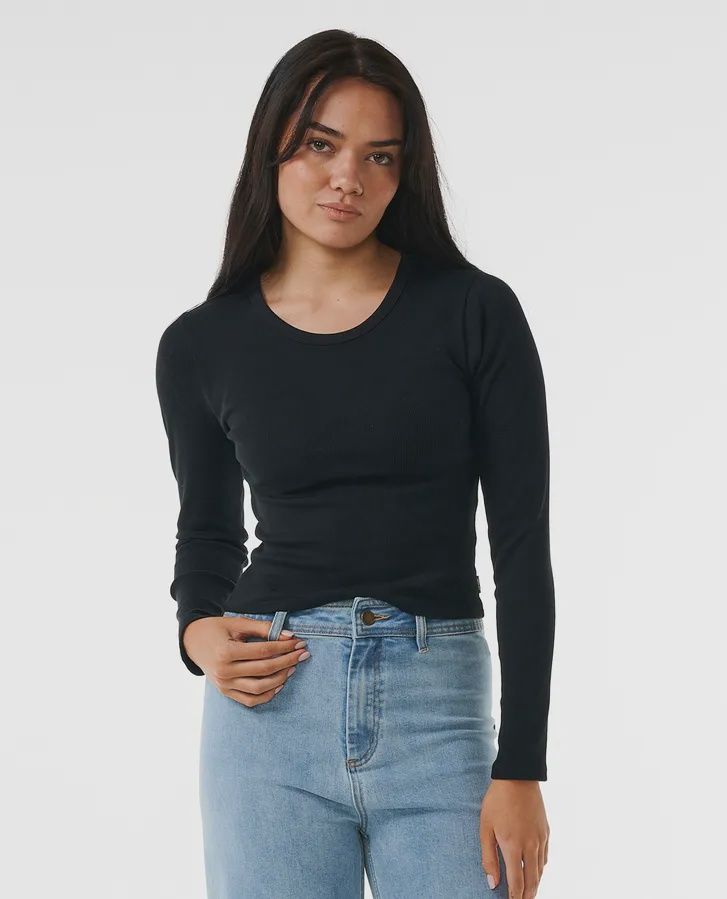 RIP CURL LADIES CLASSIC RIBBED LS TEE - BLACK