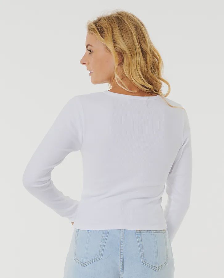 RIP CURL LADIES CLASSIC RIBBED LS TEE - OPTICAL WHITE
