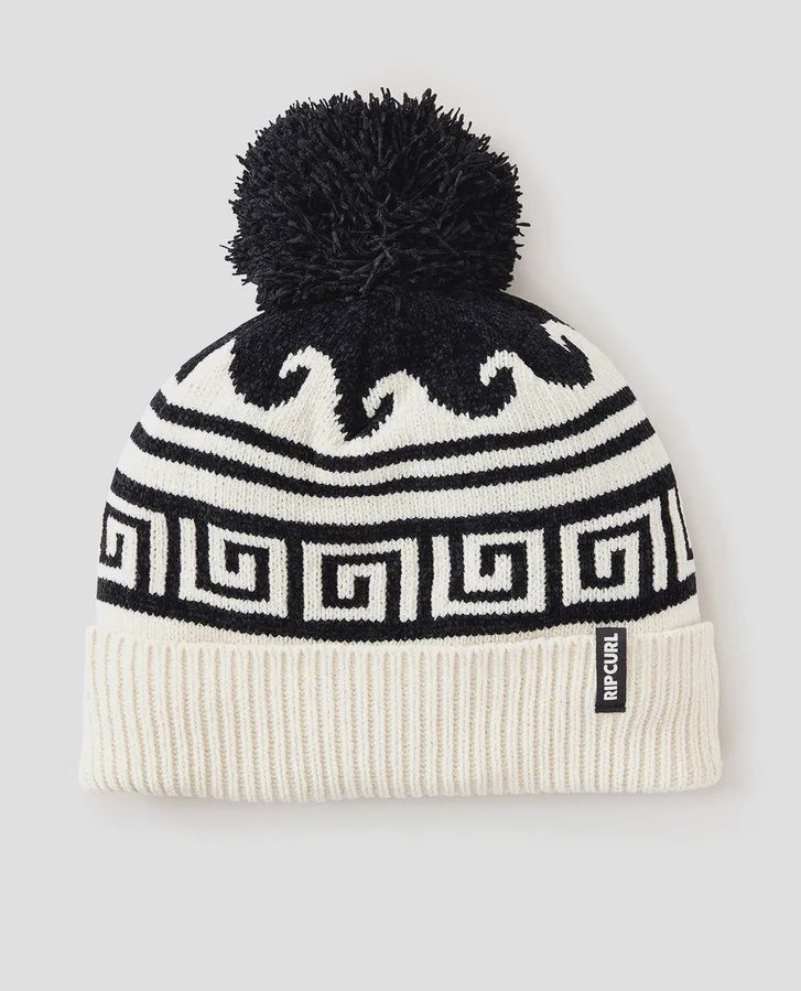 RIPCURL LADIES SOLEIL REG POM POM BEANIE - BLACK/OFF WHITE