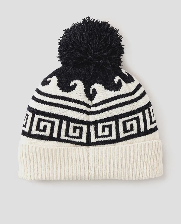 RIPCURL LADIES SOLEIL REG POM POM BEANIE - BLACK/OFF WHITE