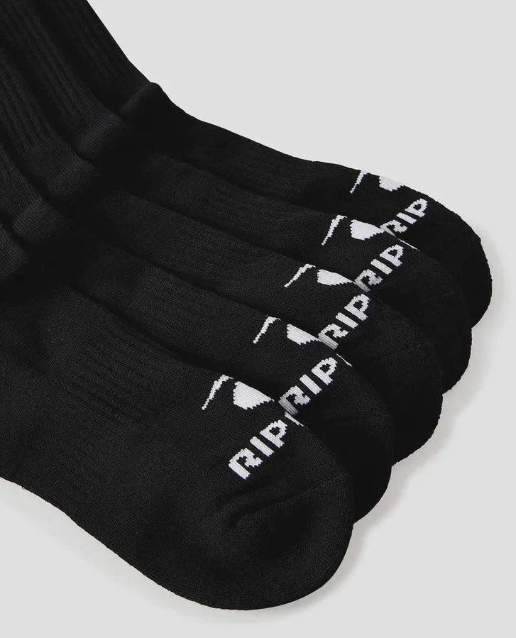 RIPCURL MENS BRAND CREW SOCK 5-PK - BLACK