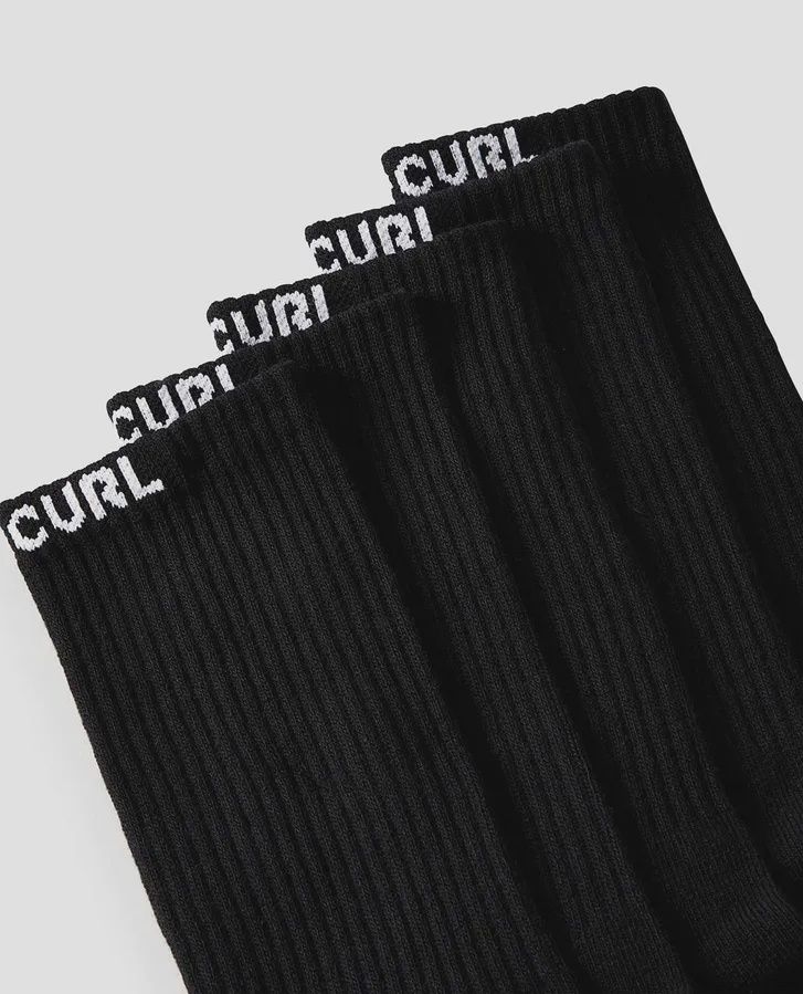 RIPCURL MENS BRAND CREW SOCK 5-PK - BLACK