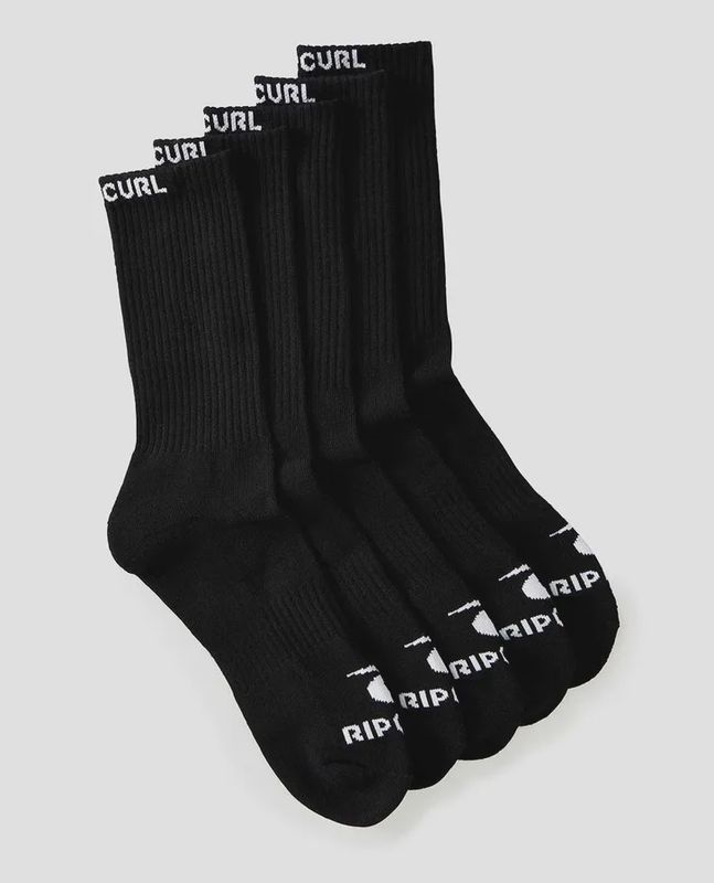 RIPCURL MENS BRAND CREW SOCK 5-PK - BLACK