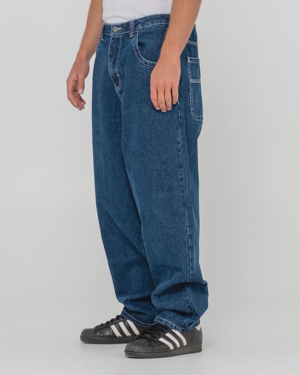 RUSTY MENS TRUSTY TAPERED DENIM JEAN - DEEP SEA BLUE
