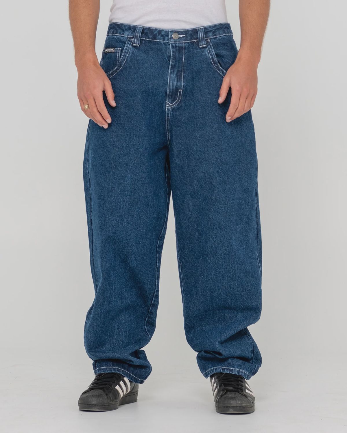 RUSTY MENS TRUSTY TAPERED DENIM JEAN - DEEP SEA BLUE