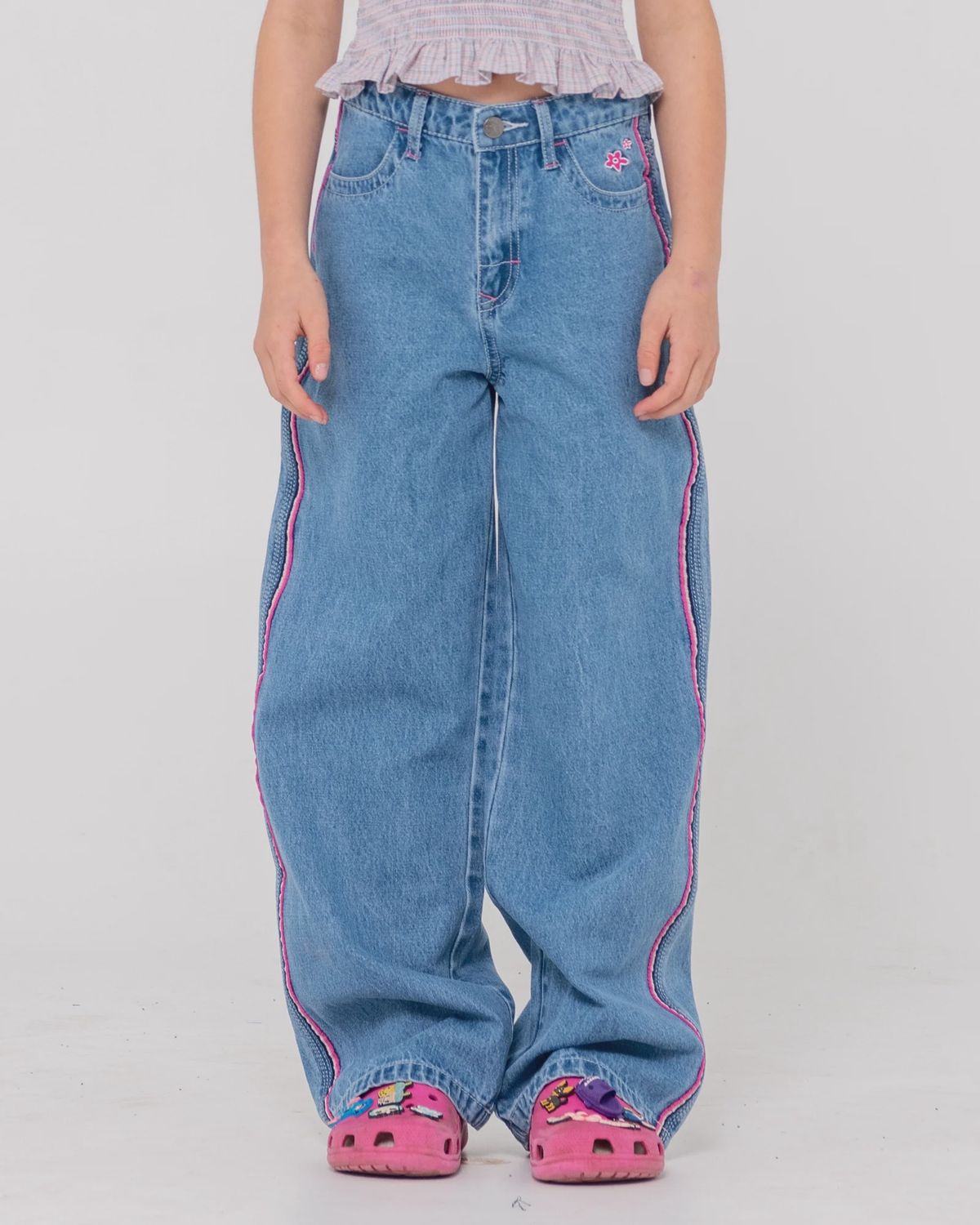 RUSTY TEEN GIRLS FLIP GIRL LOW RISE JEAN - MIDDY BLUE / PINK