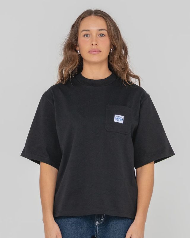 RUSTY LADIES STEEZEY CROPPED BOXY SS TEE - BLACK