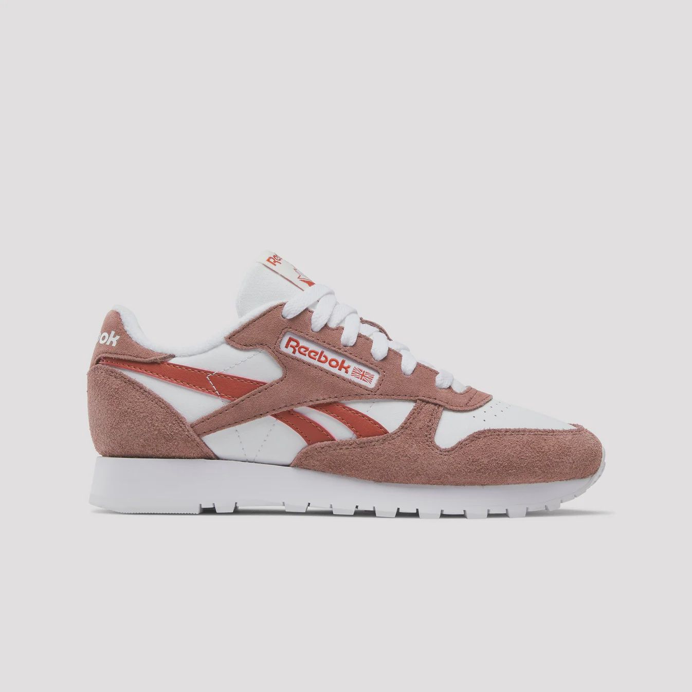 REEBOK LADIES CLASSIC LEATHER SHOE - WHITE/SCORCHED EARTH/HOOP RED