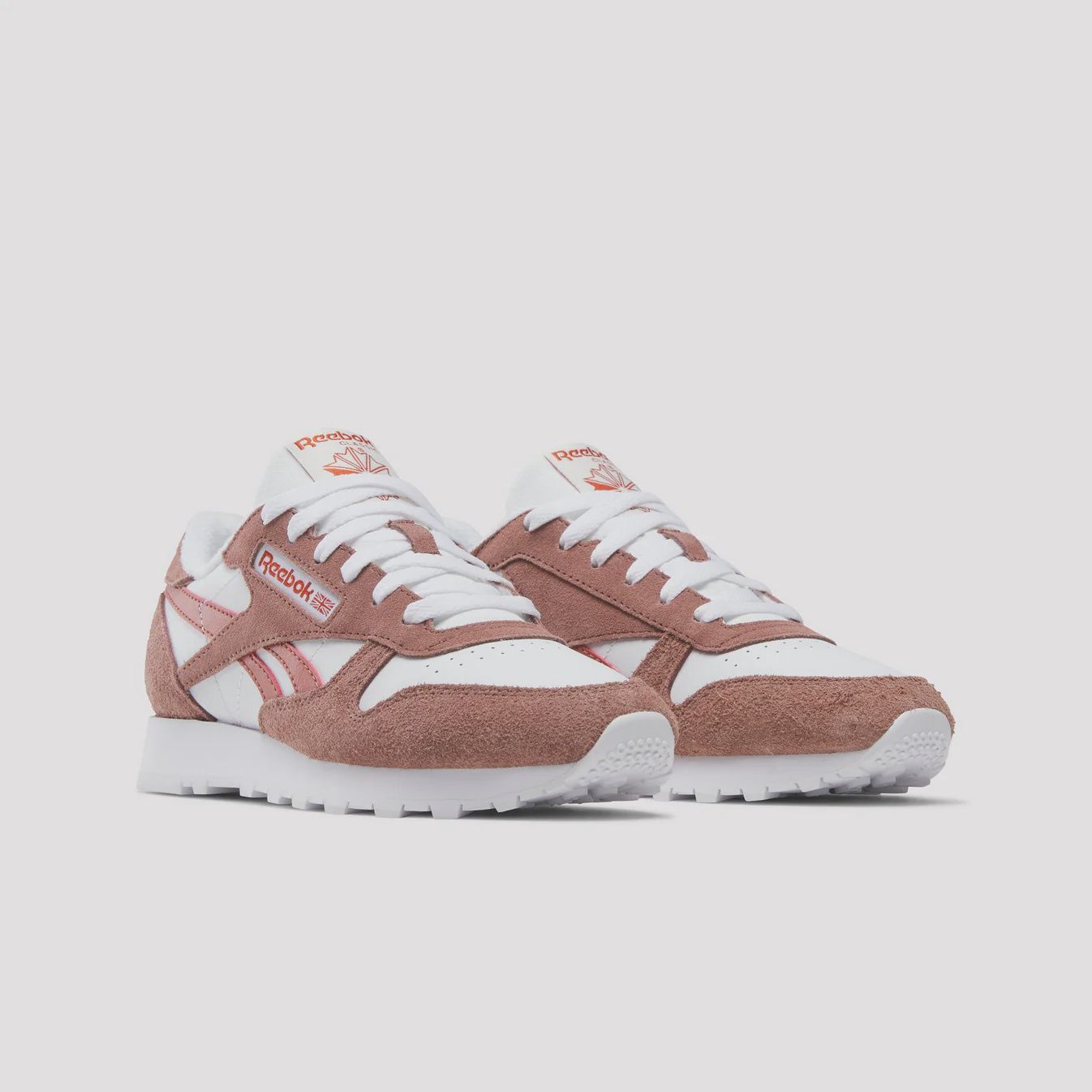 REEBOK LADIES CLASSIC LEATHER SHOE - WHITE/SCORCHED EARTH/HOOP RED