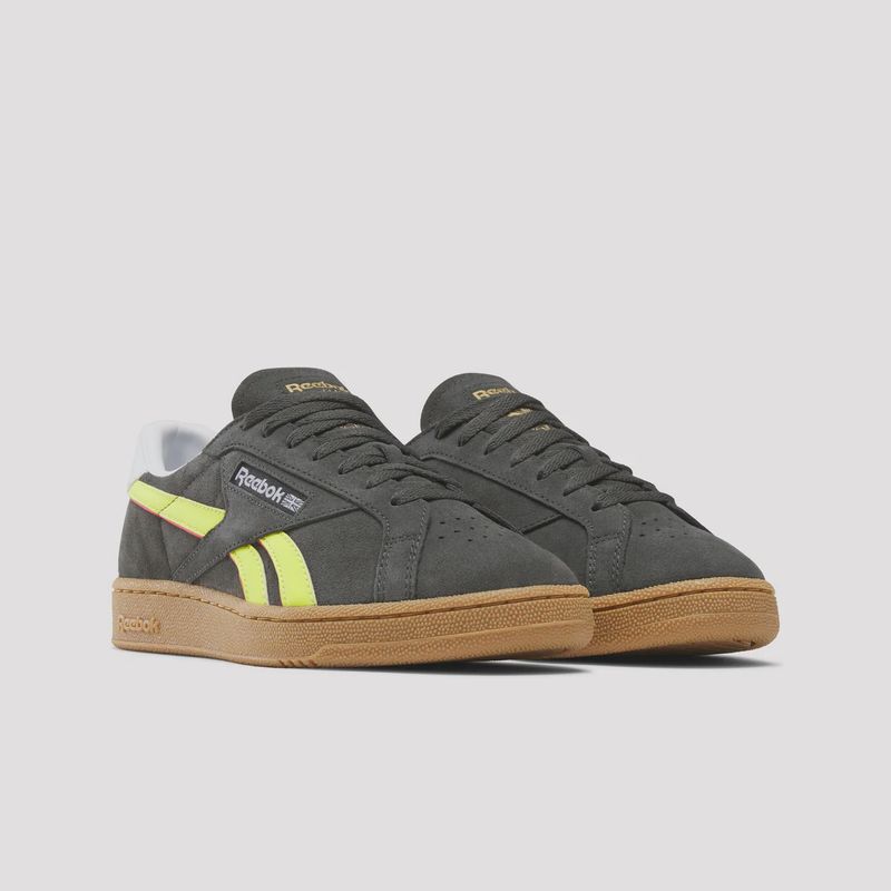 REEBOK MENS CLUB C GROUNDS UK SHOE - BLACK/ELECTRICYELLOW/GUM