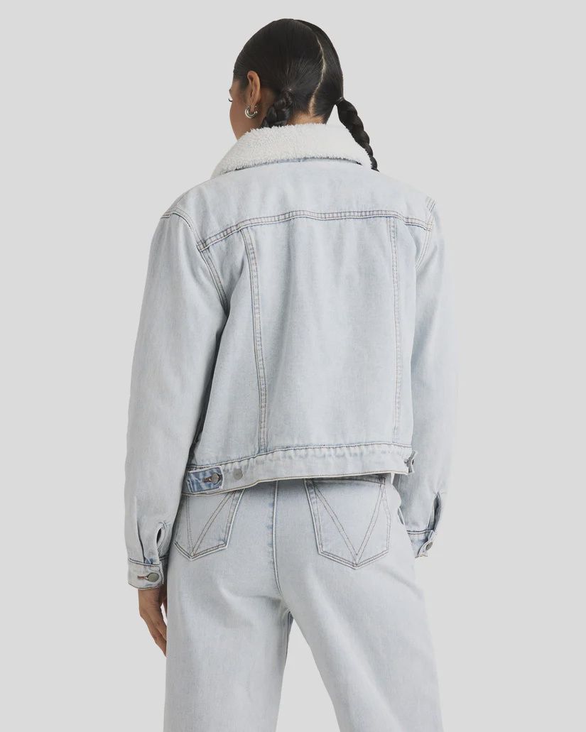 RVCA LADIES ROY SHERPA DENIM JACKET - ASH BLUE