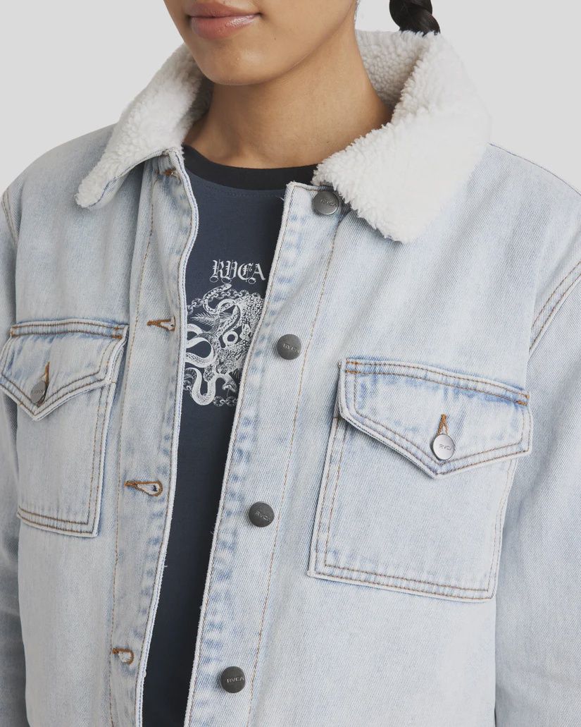 RVCA LADIES ROY SHERPA DENIM JACKET - ASH BLUE