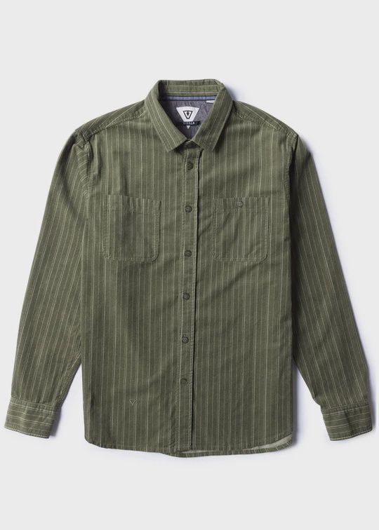 VISSLA MENS RAILS CORD LS SHIRT- DARK OLIVE