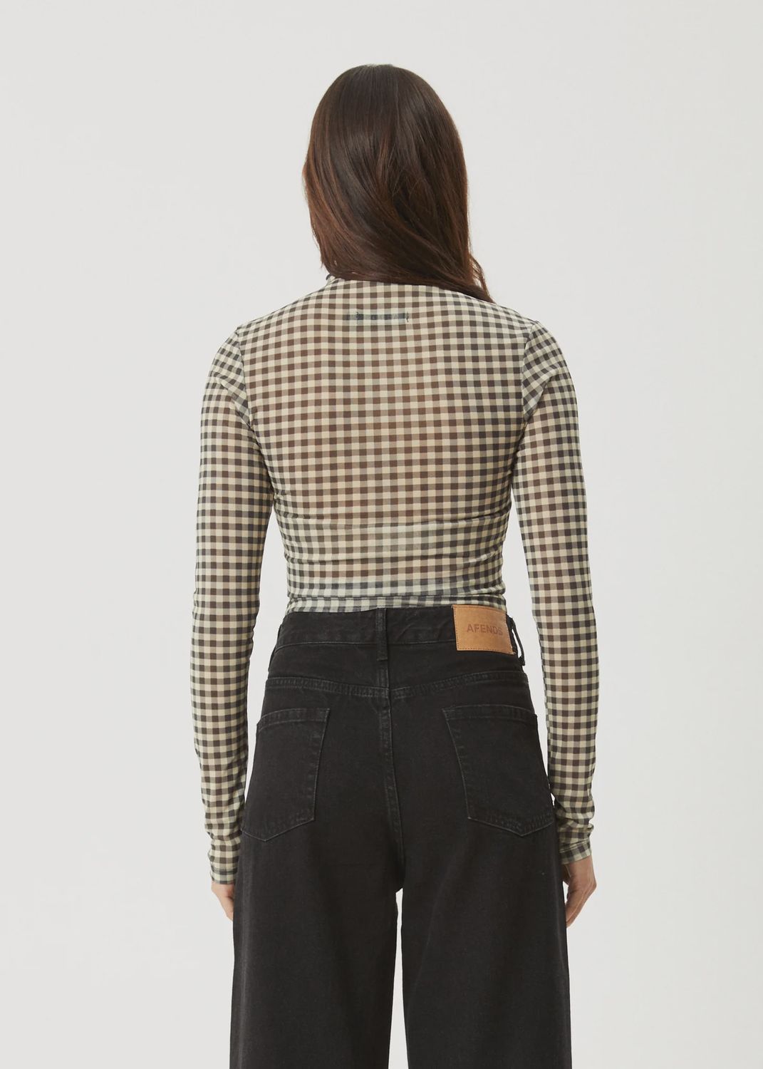 AFENDS WOMENS GAMBET SHEER LS TOP - BLACK / SAND