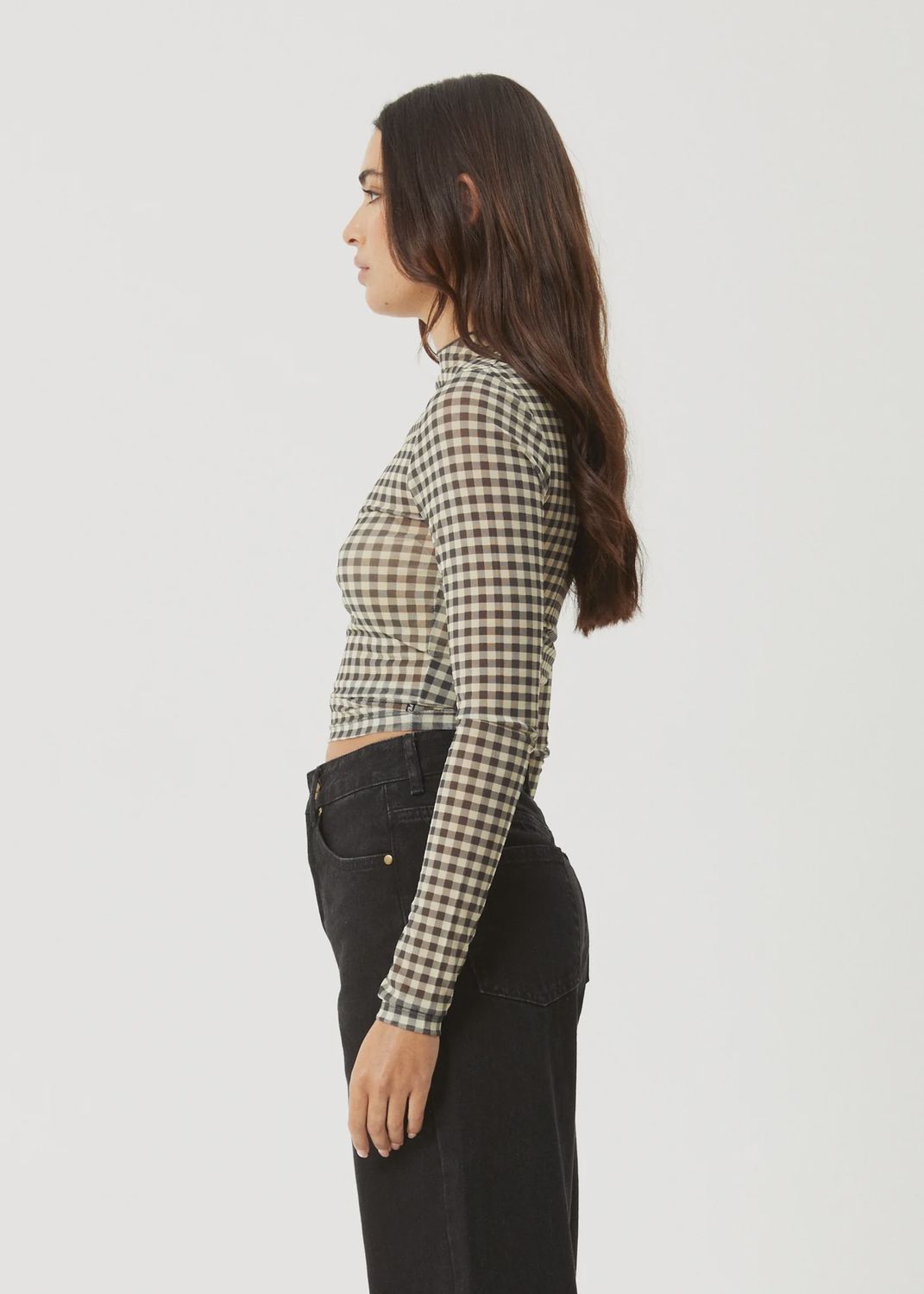 AFENDS WOMENS GAMBET SHEER LS TOP - BLACK / SAND