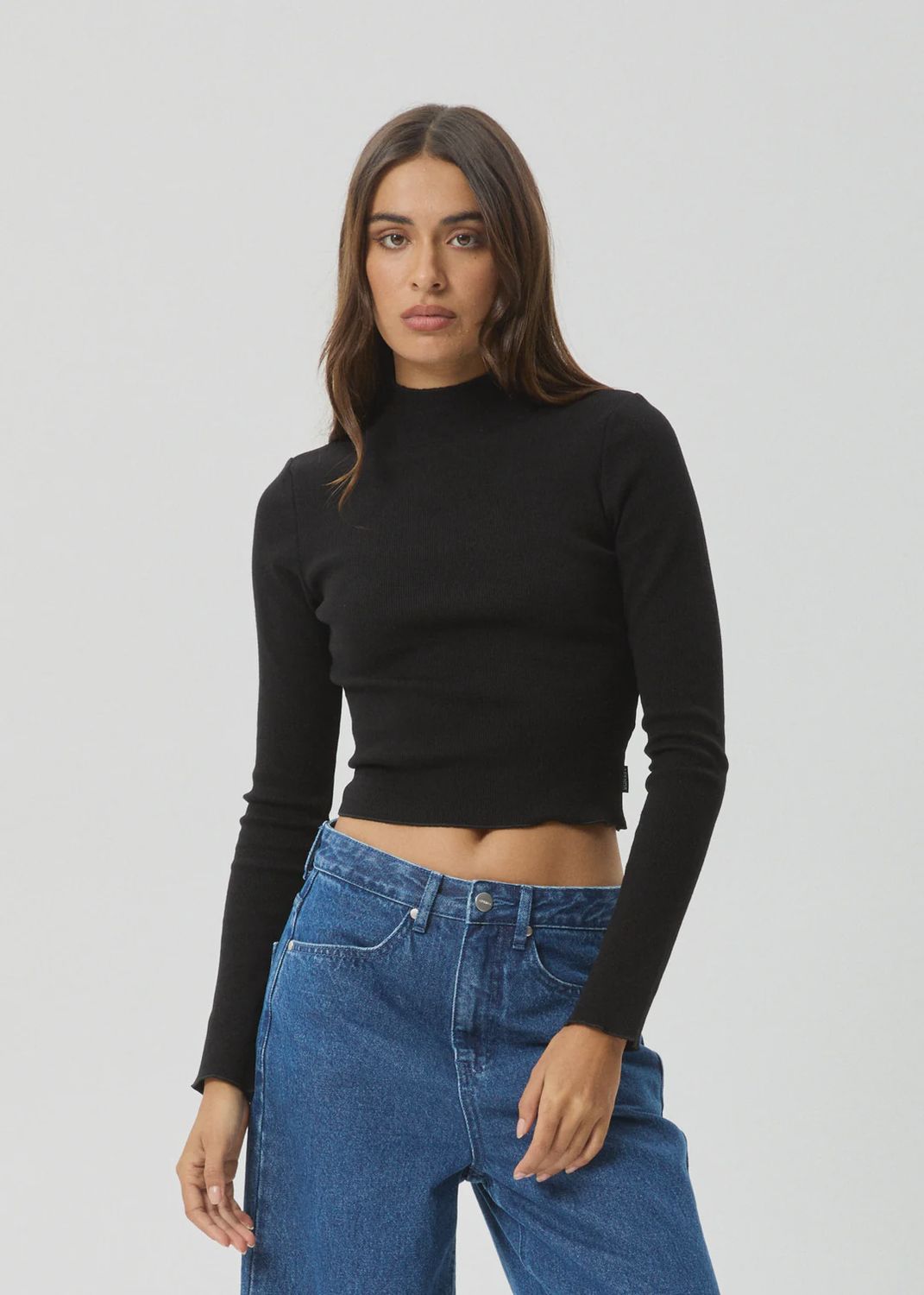 AFENDS WOMENS ICONIC LS  RIB TOP - BLACK