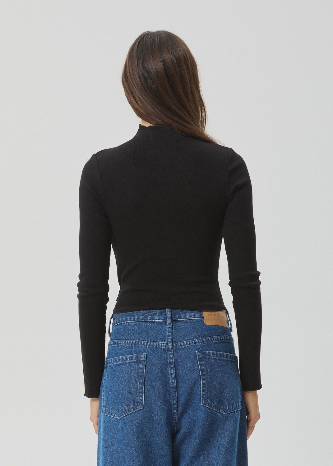 AFENDS WOMENS ICONIC LS  RIB TOP - BLACK