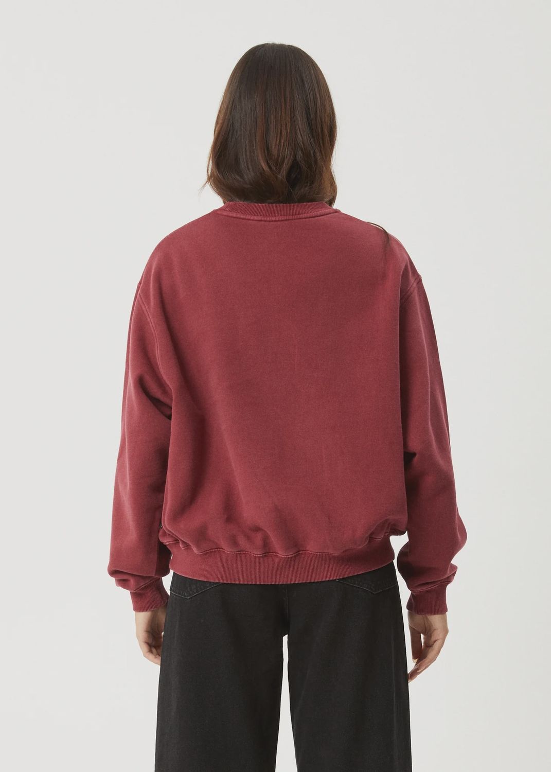 AFENDS WOMENS SHAPES CREW NECK JUMPER - WASHED BURGUNDY
