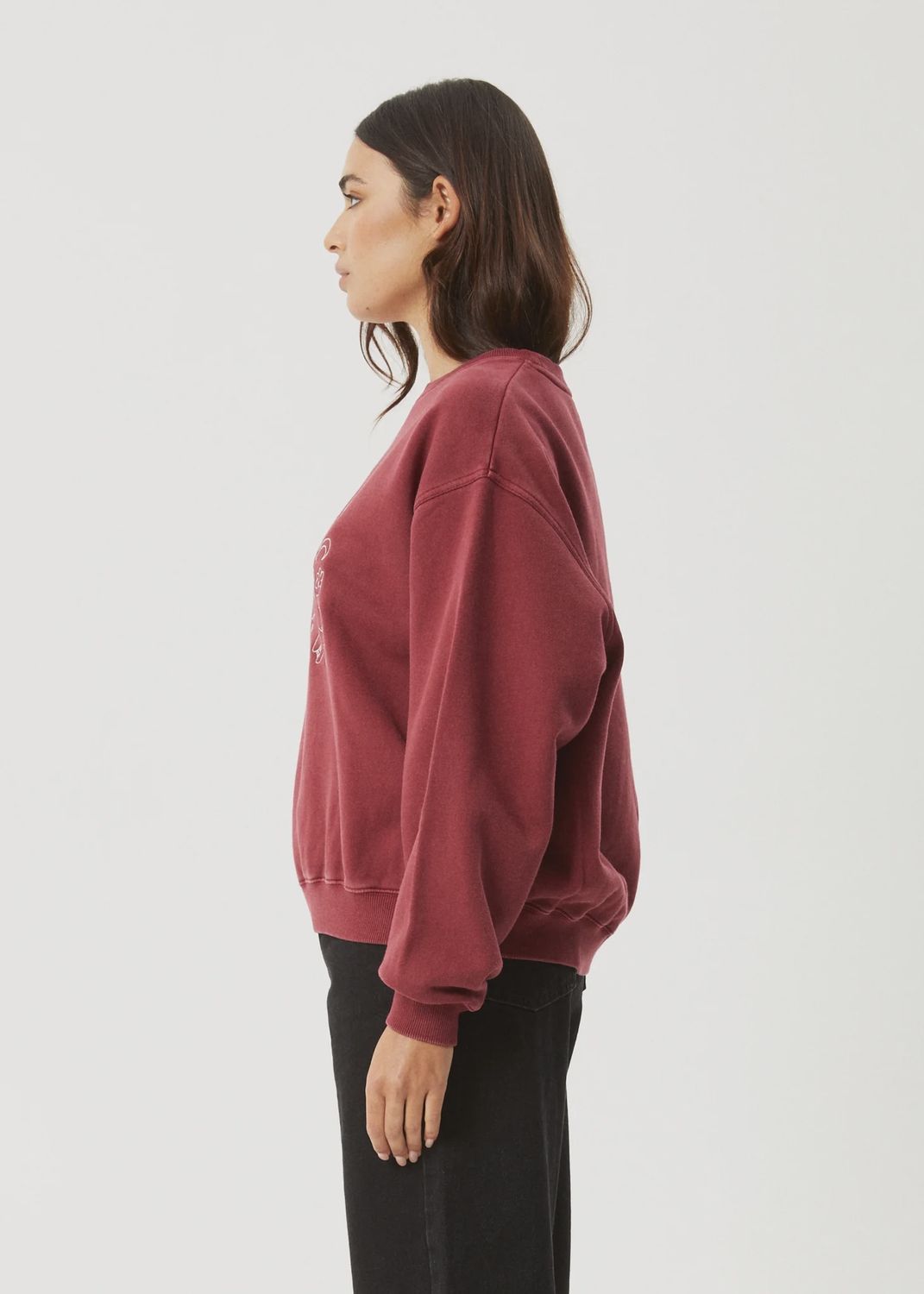 AFENDS WOMENS SHAPES CREW NECK JUMPER - WASHED BURGUNDY