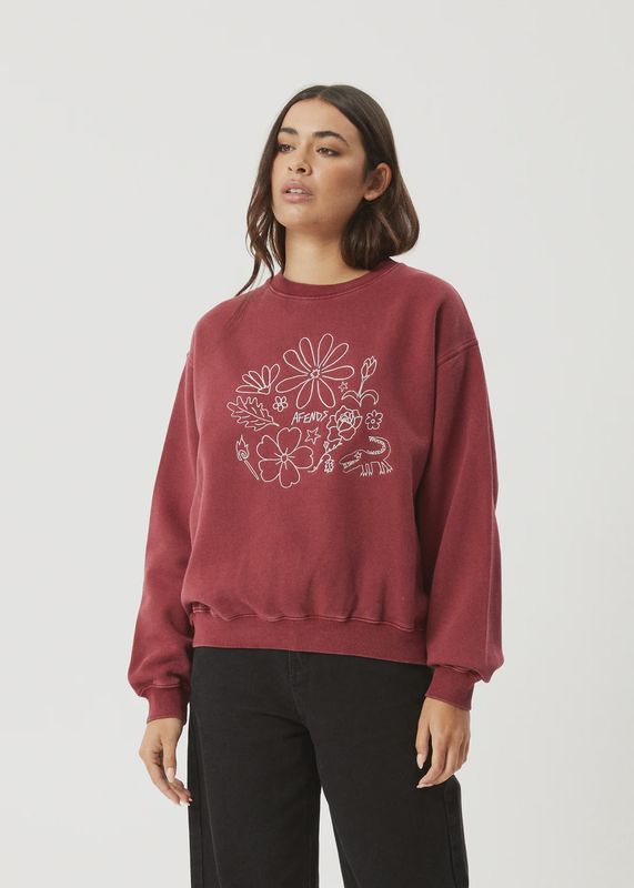 AFENDS WOMENS SHAPES CREW NECK JUMPER - WASHED BURGUNDY