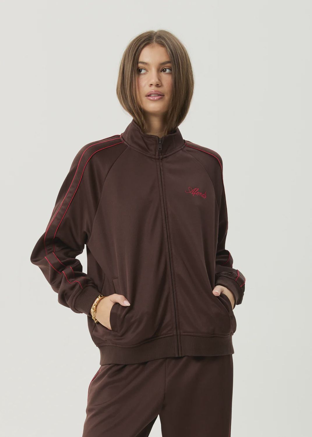 AFENDS WOMENS AVENUE TRACK JACKET - COFFEE