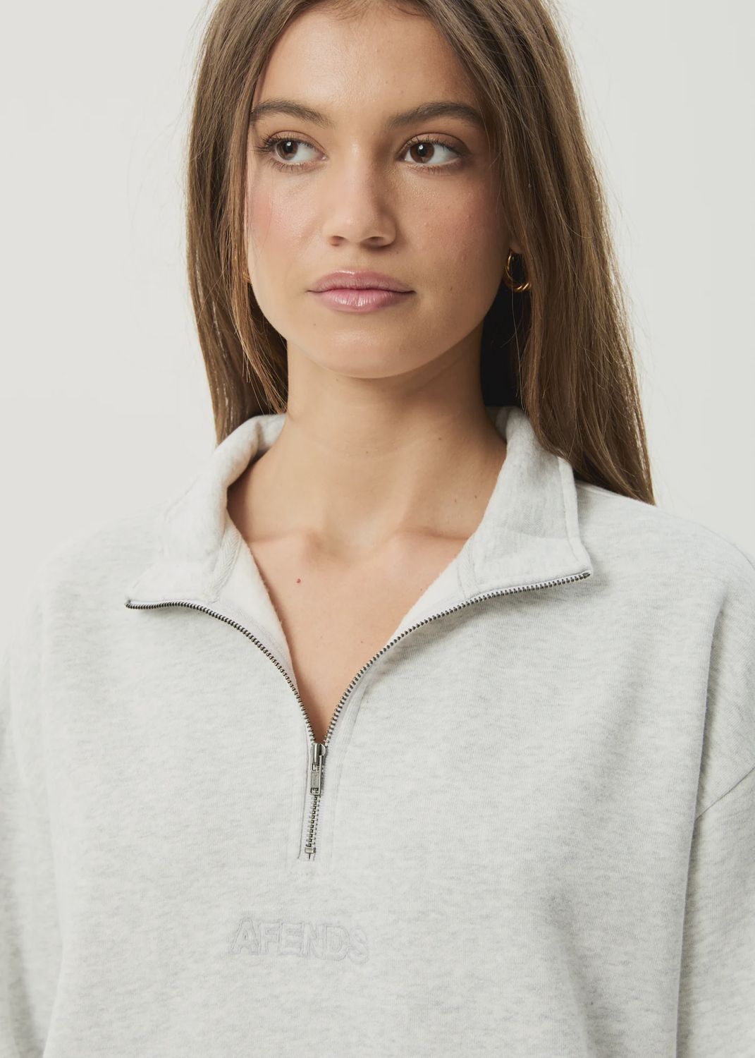 AFENDS WOMENS CARTER -QUARTER ZIP JUMPER - GREY MARLE