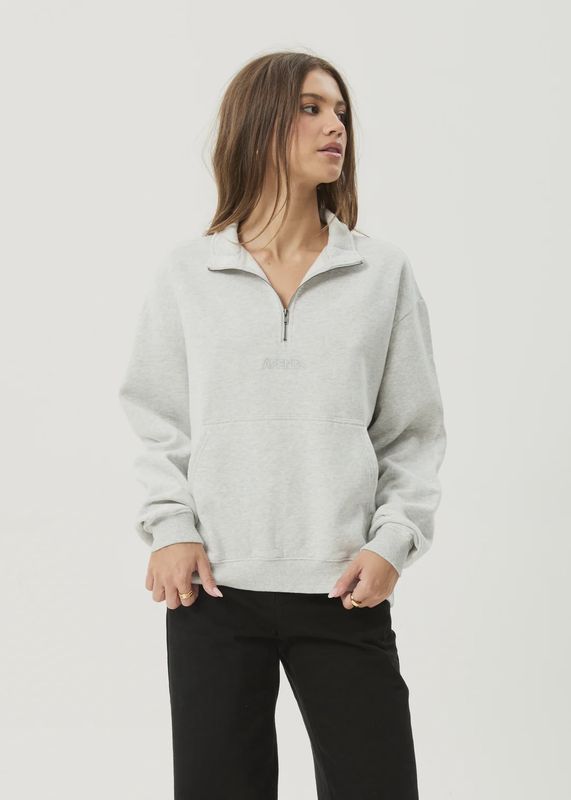 AFENDS WOMENS CARTER -QUARTER ZIP JUMPER - GREY MARLE
