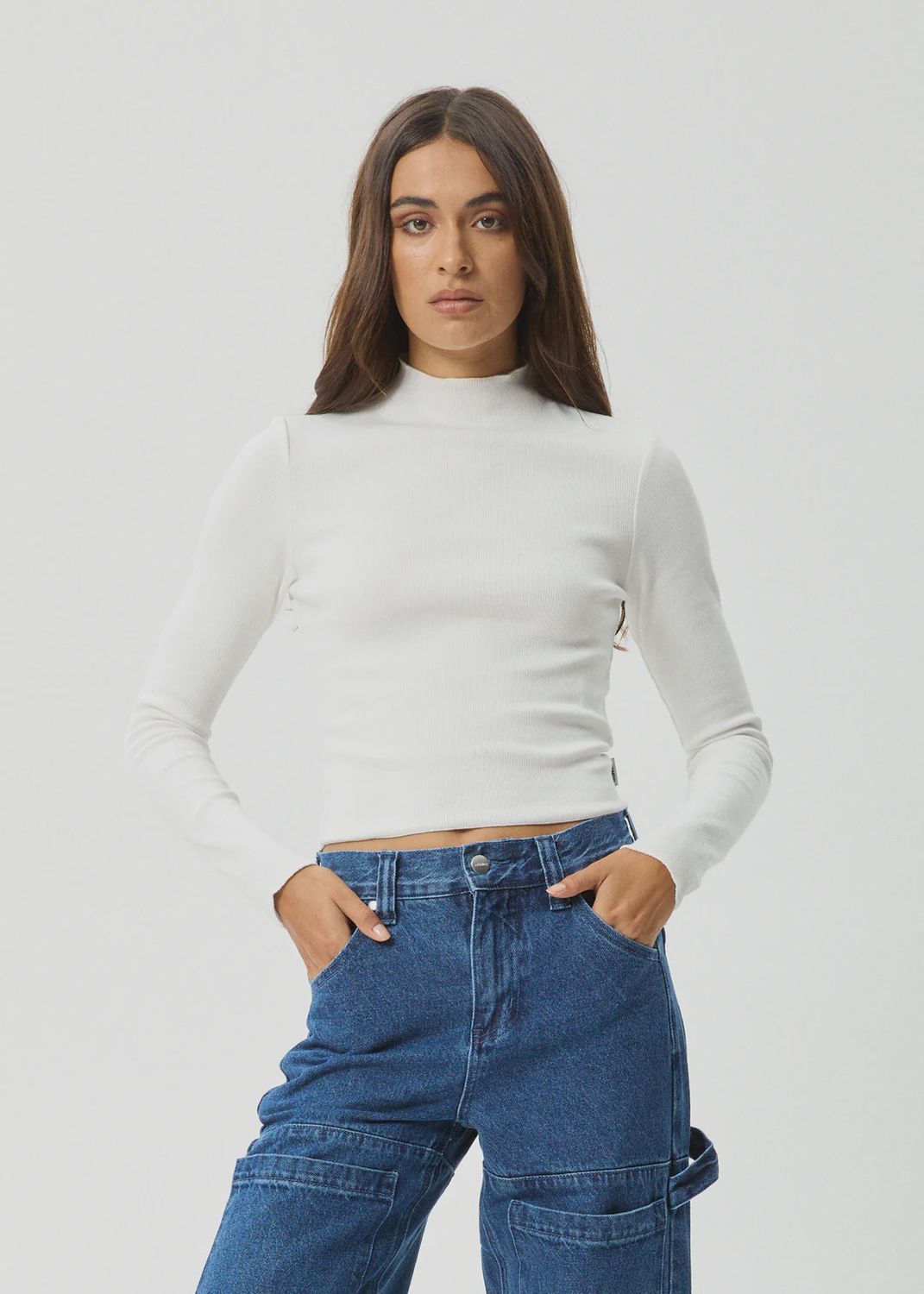 AFENDS WOMENS ICONIC LS RIB TOP - WHITE