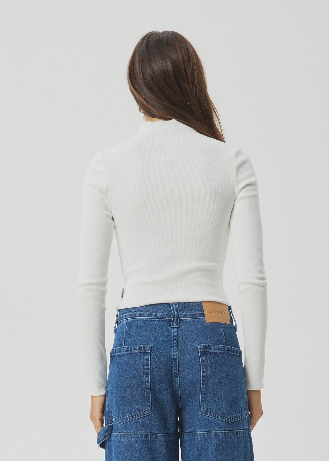 AFENDS WOMENS ICONIC LS RIB TOP - WHITE