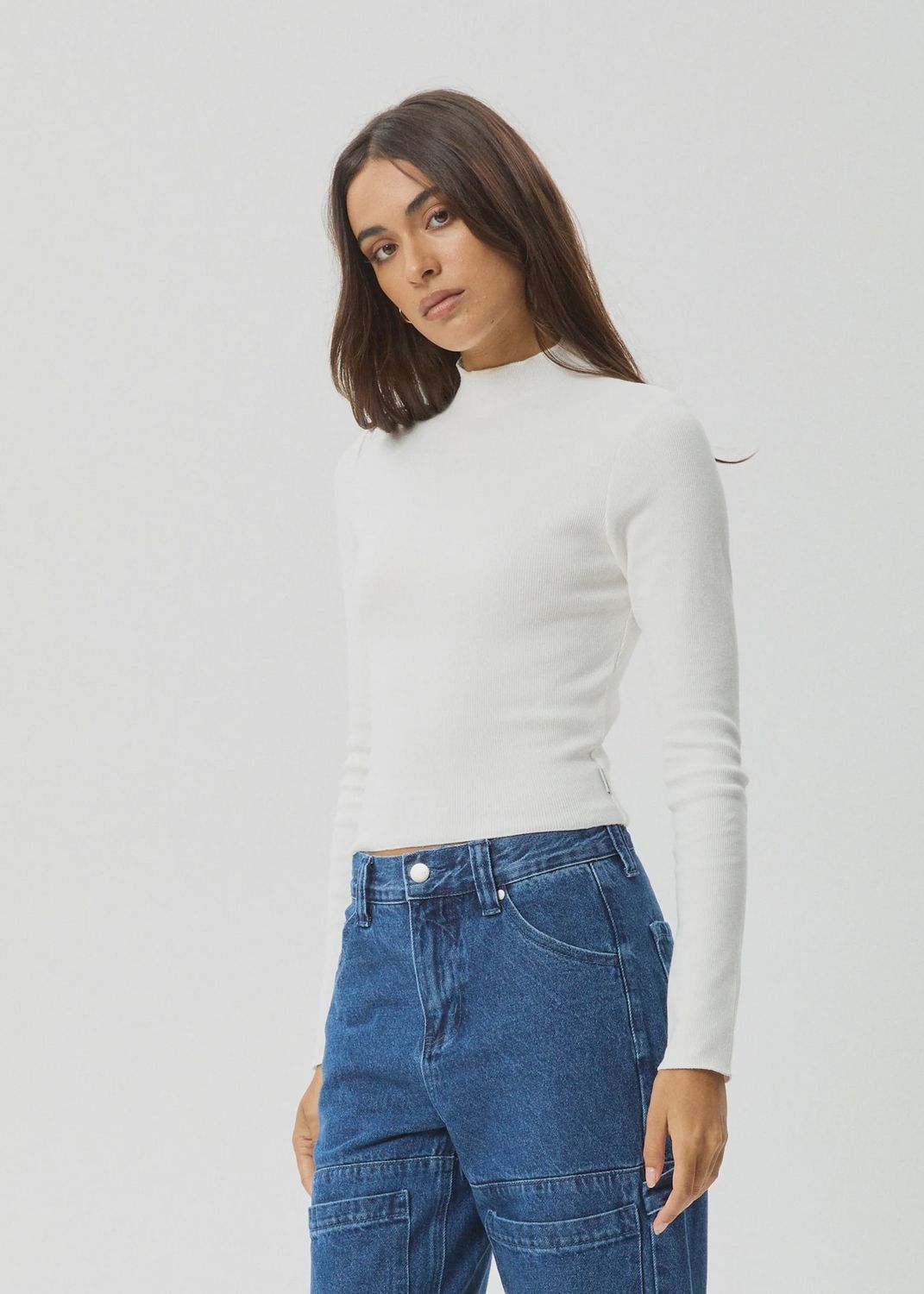 AFENDS WOMENS ICONIC LS RIB TOP - WHITE