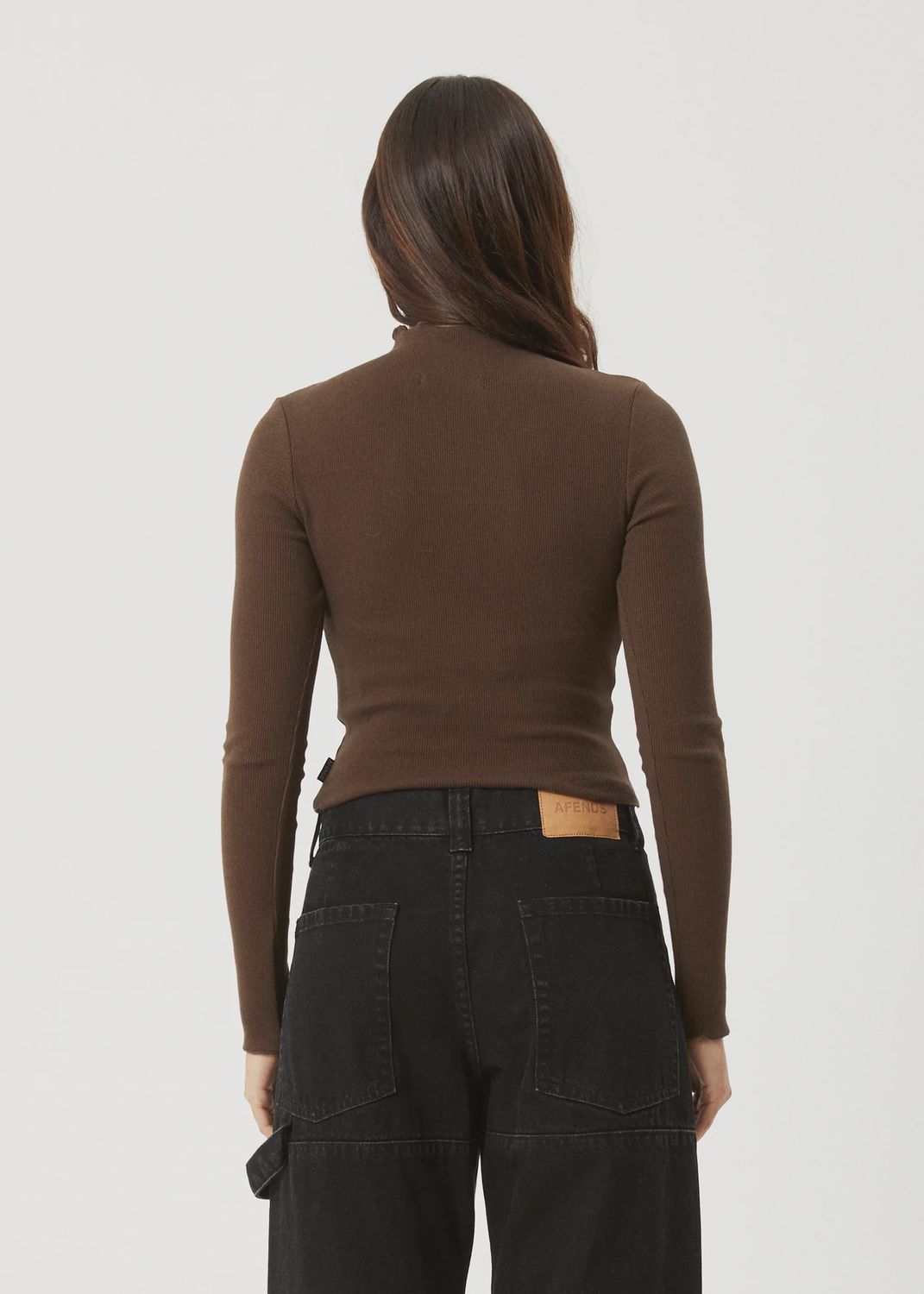 AFENDS WOMENS ICONIC LS RIB TOP - COFFEE