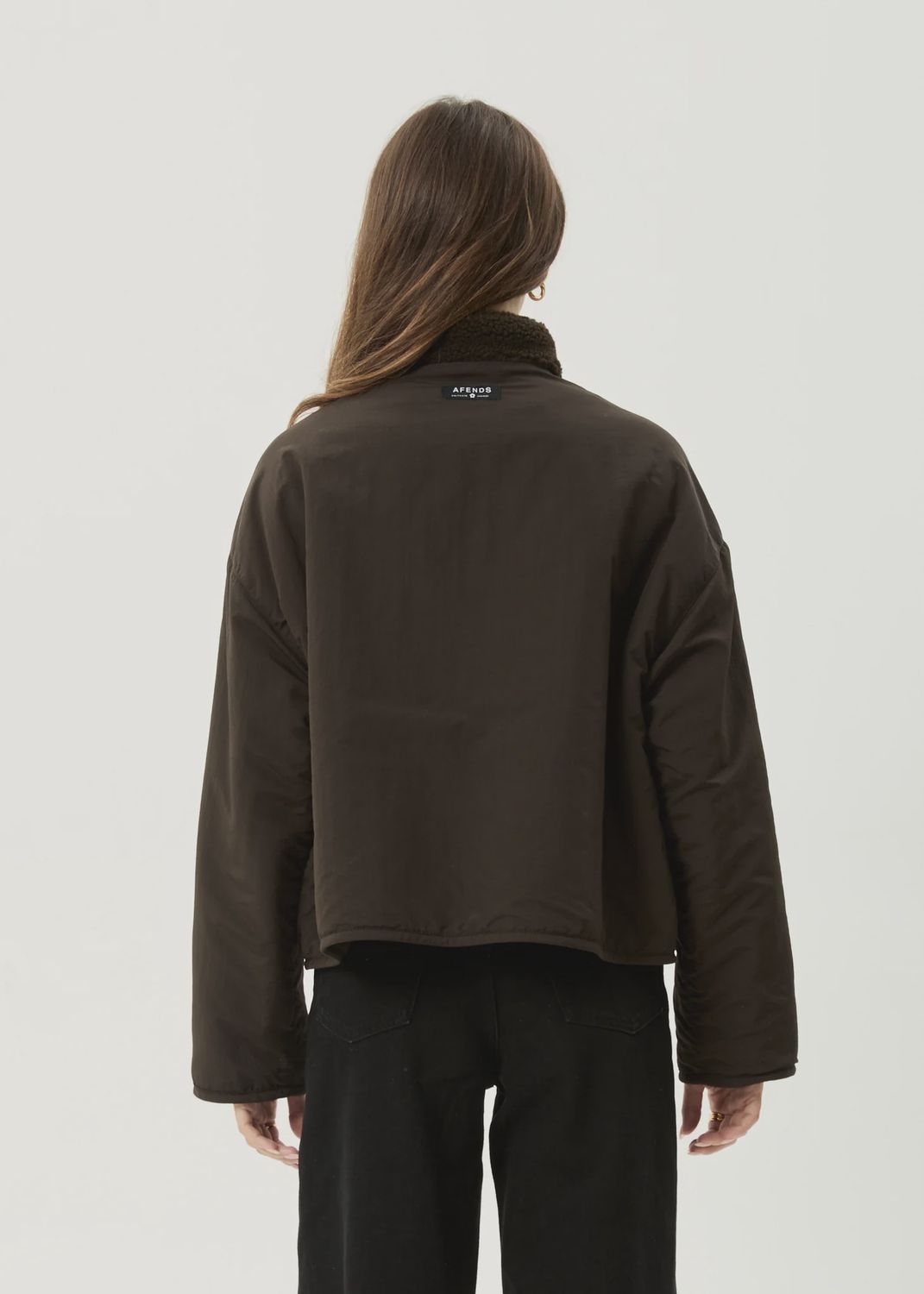 AFENDS WOMENS BERLIN REVERSIBLE  POLAR FLEECE JACKET - COFFEE