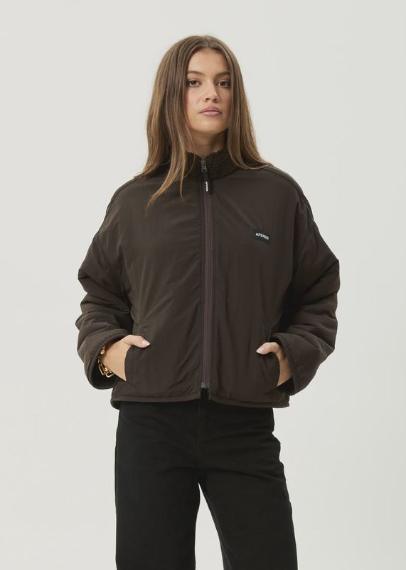 AFENDS WOMENS BERLIN REVERSIBLE  POLAR FLEECE JACKET - COFFEE