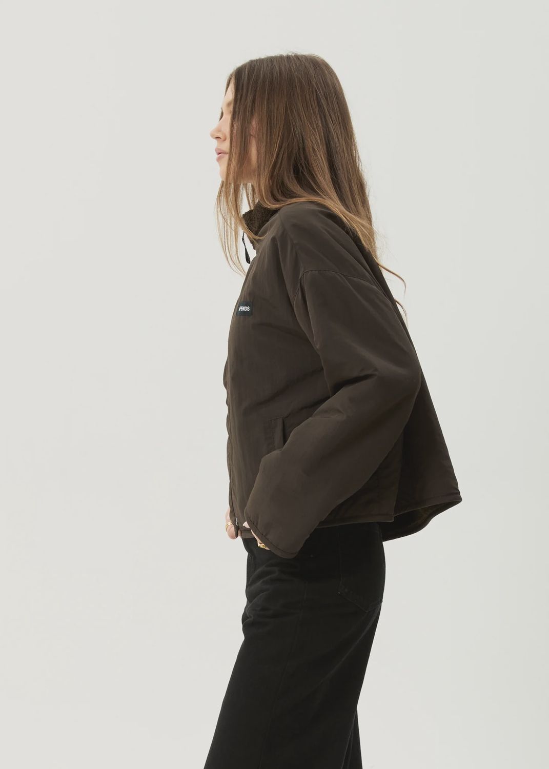 AFENDS WOMENS BERLIN REVERSIBLE  POLAR FLEECE JACKET - COFFEE