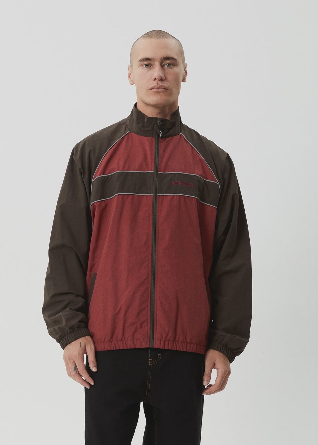 AFENDS MENS SPICY SPORTS SPRAY JACKET - BURGUNDY