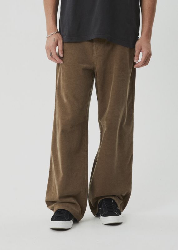 AFENDS MENS WELCOME BACK - BAGGY PLEATED PANT - FOSSIL