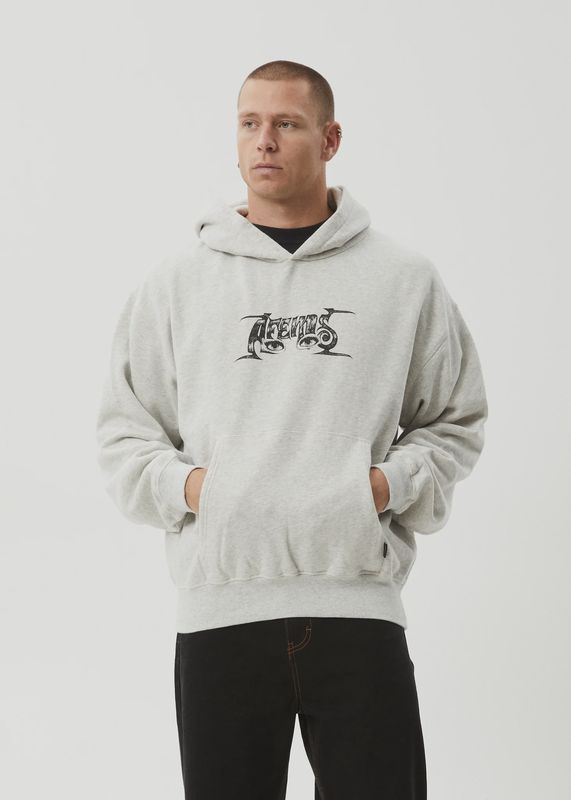 AFENDS MENS ALL EYEZ - BOXY HOODIE - GREY MARLE