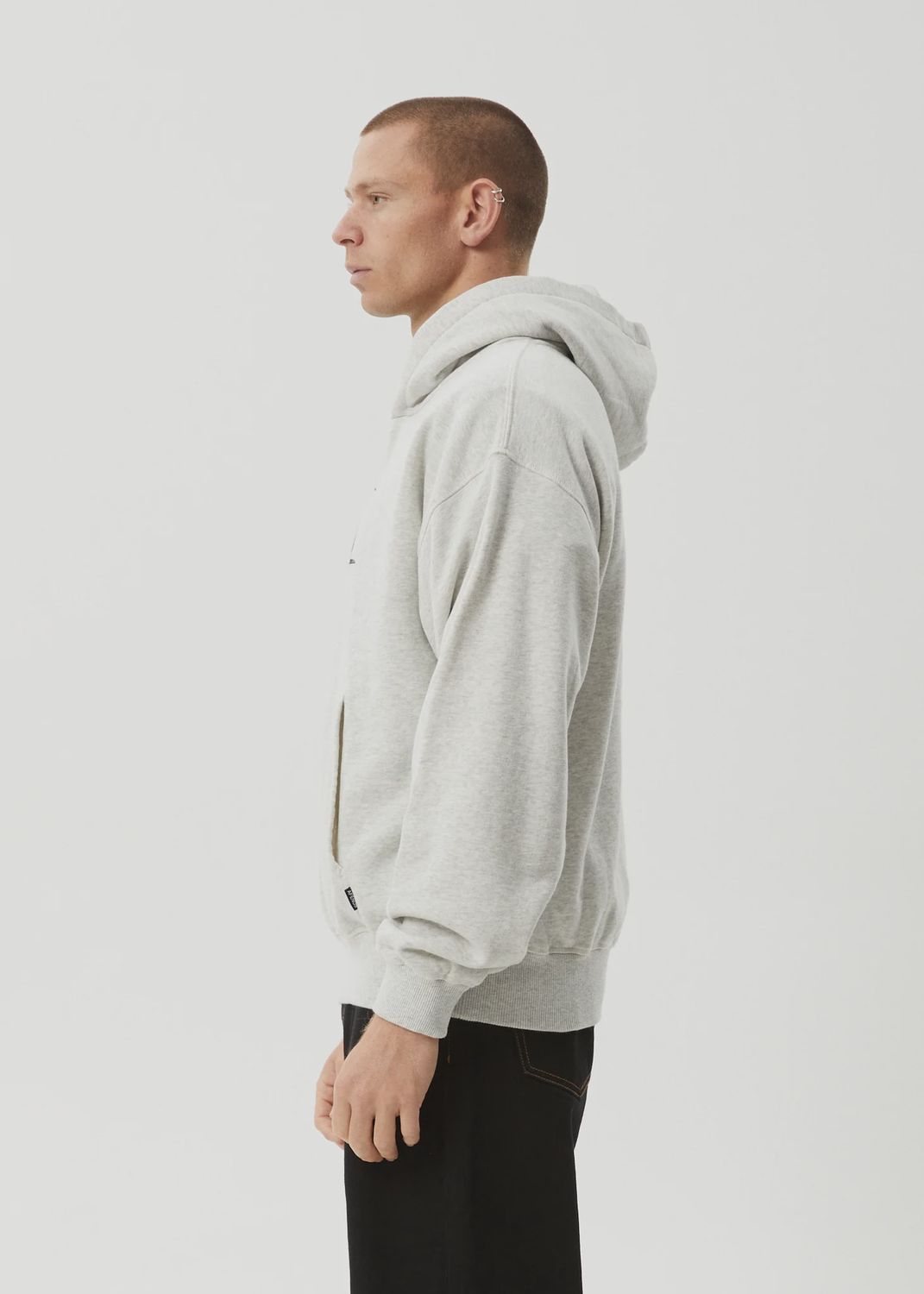 AFENDS MENS ALL EYEZ - BOXY HOODIE - GREY MARLE