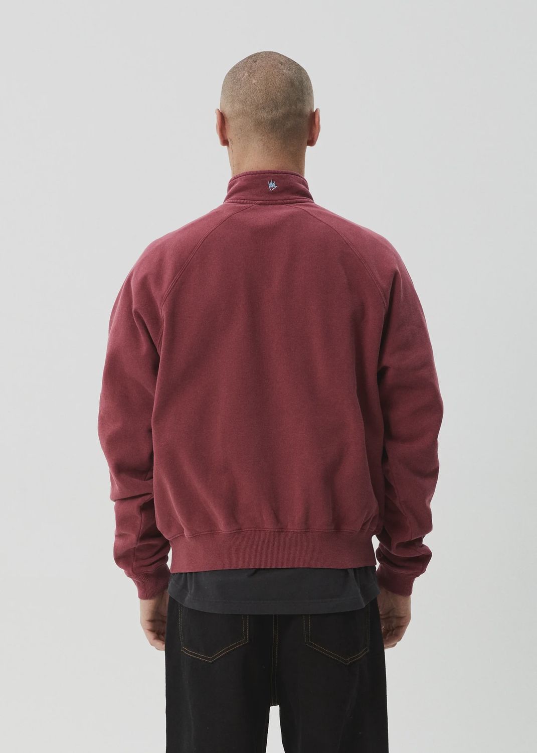 AFENDS MENS QUARTER  ZIP CREW - WASHED BURGUNDY