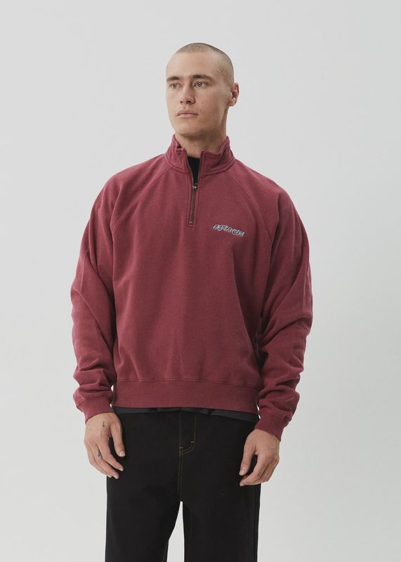 AFENDS MENS QUARTER  ZIP CREW - WASHED BURGUNDY