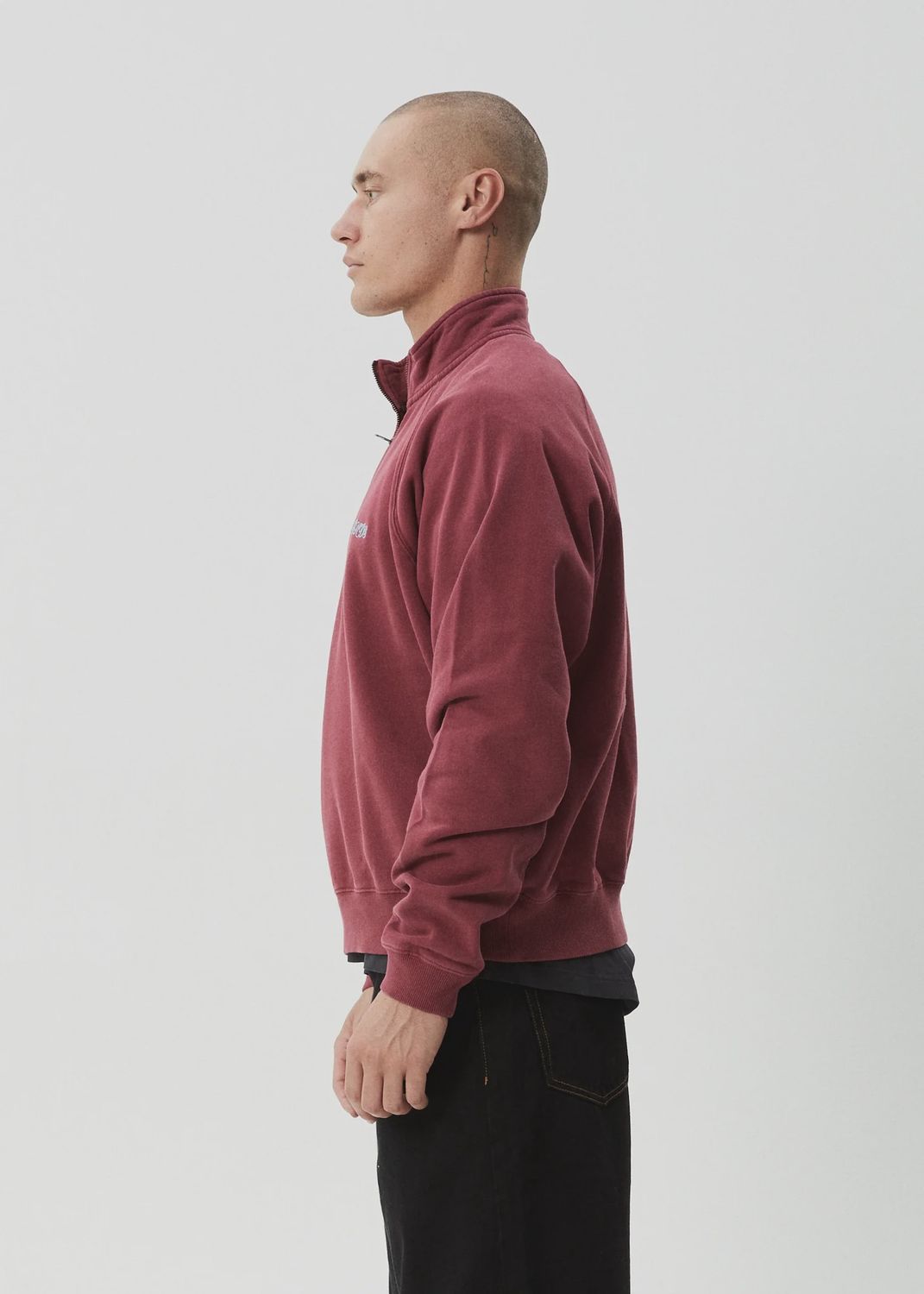 AFENDS MENS QUARTER  ZIP CREW - WASHED BURGUNDY