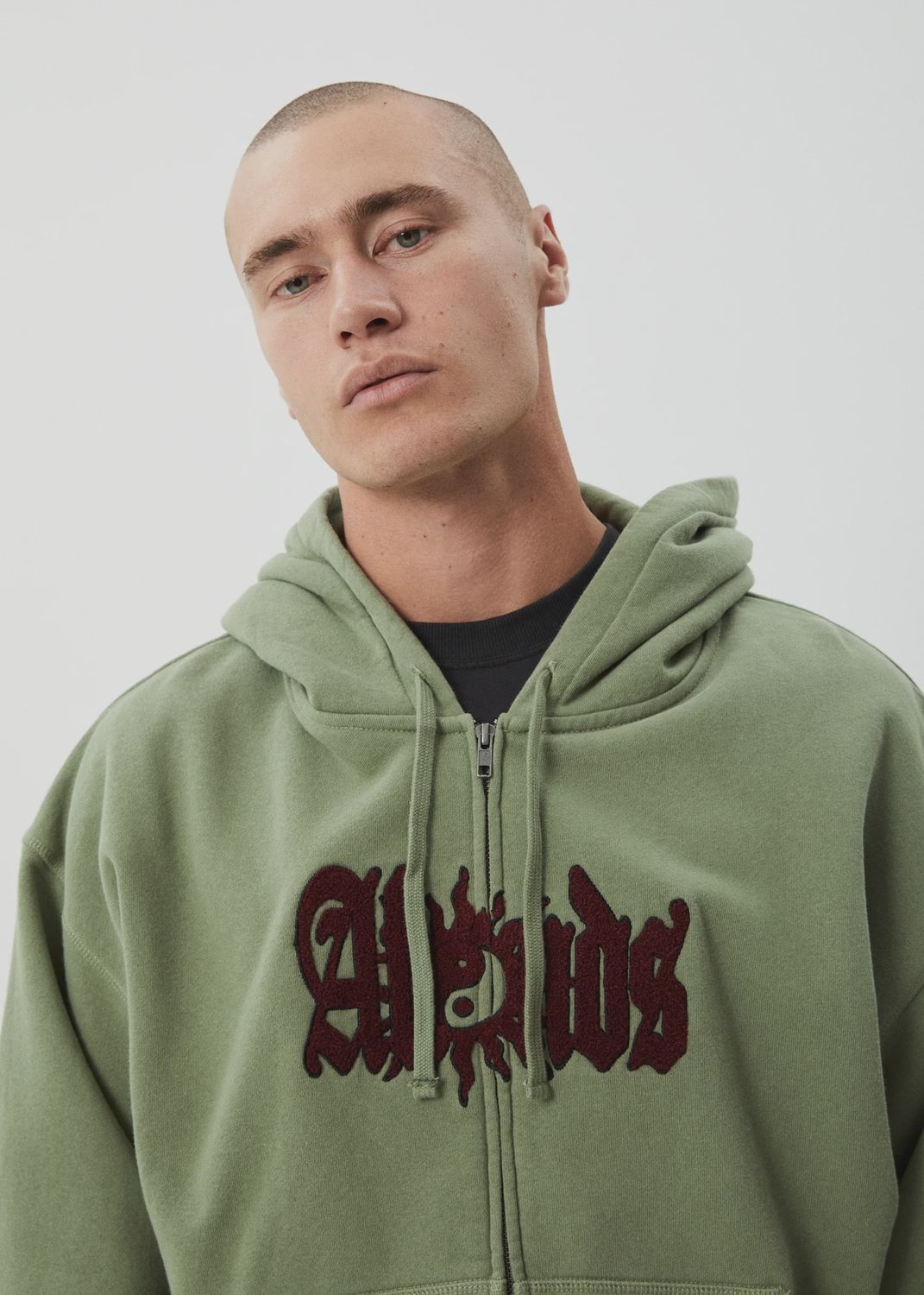 AFENDS MENS SUN BITE - ZIP HOOD - OIL GREEN