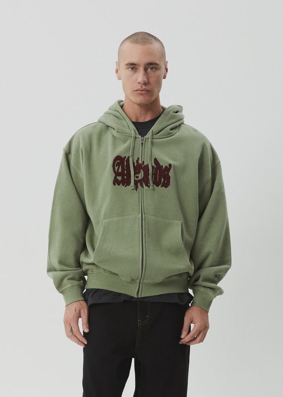 AFENDS MENS SUN BITE - ZIP HOOD - OIL GREEN
