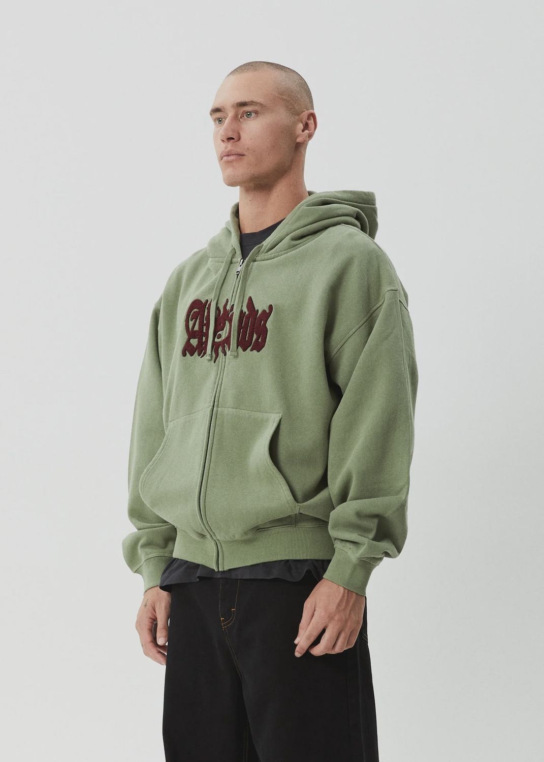 AFENDS MENS SUN BITE - ZIP HOOD - OIL GREEN